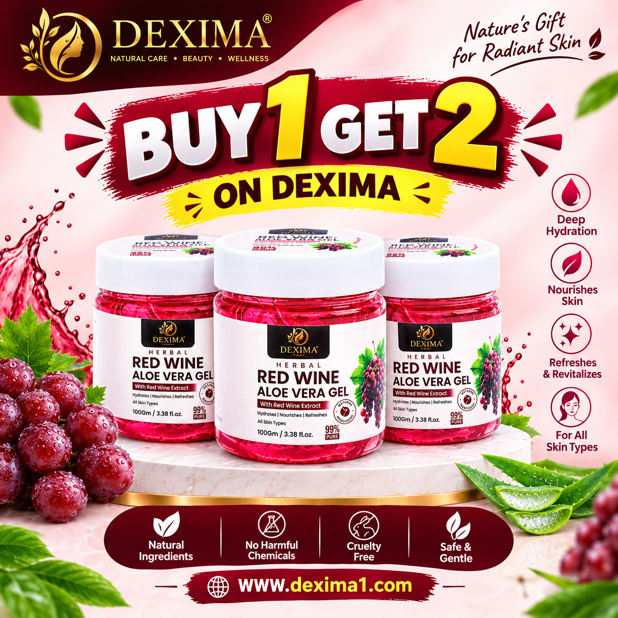 Red Wine Aloe Vera Gel 100 GM Buy 1 Get 2